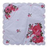 Kuber Industries Handkerchiefs|Multicolor Rose Print Cutwork Soft Cotton Hankies for Woman,Girls & Wicking Sweat from Hands,Face,Set of 12 (White)